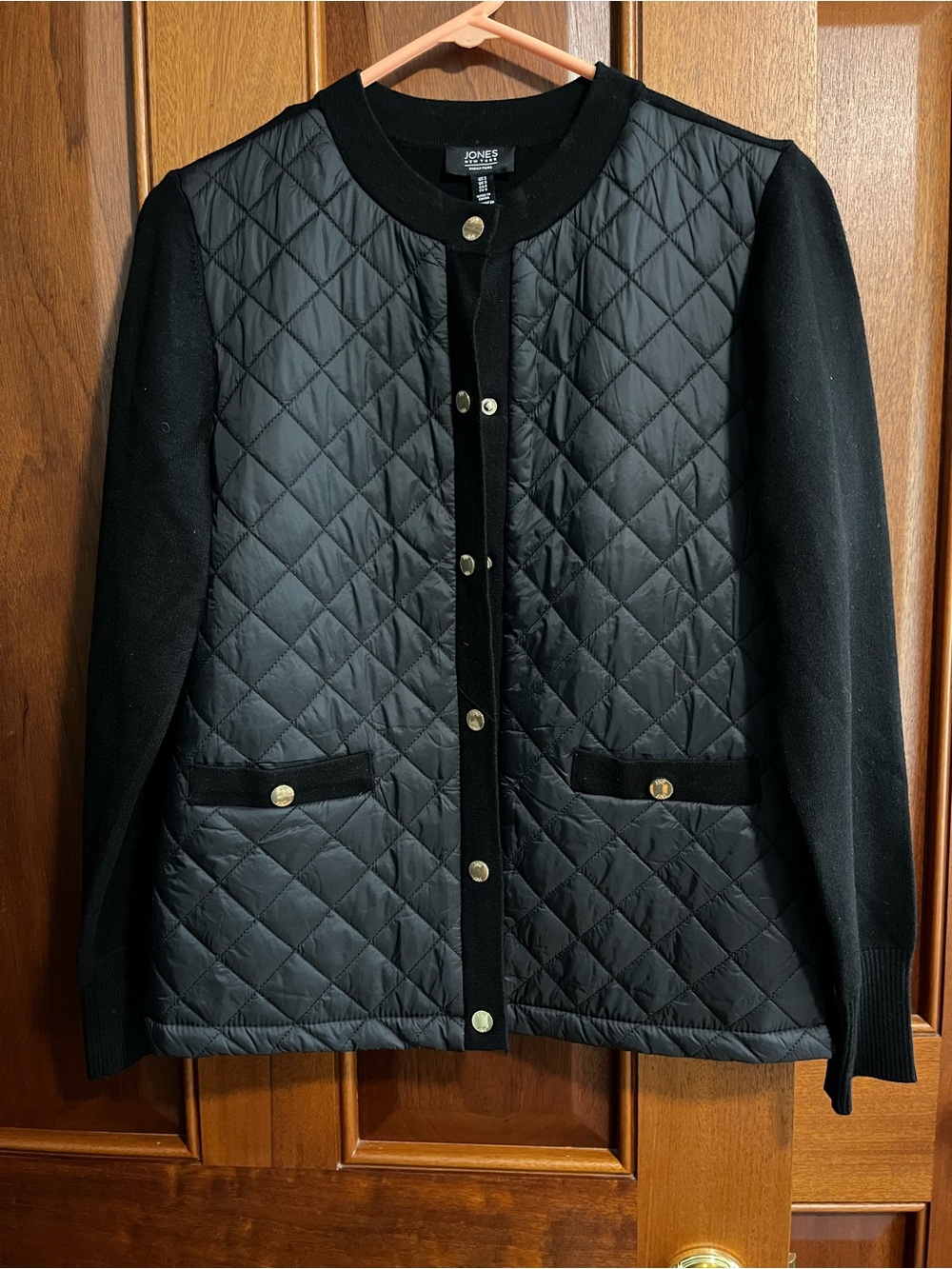 Jones New York Black Quilted Snap-Front Jacket